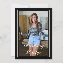 Modernes Minimalistisches Schwarzes Foto Geburtsta Einladung