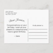 Modernes Minimalistisches Schwarzes Glück Geburtst Ankündigungspostkarte (Rückseite)