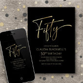 Modernes Minimalistisches Schwarzes Gold 50. Gebur Einladung