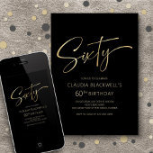 Modernes Minimalistisches Schwarzes Gold 60. Gebur Einladung