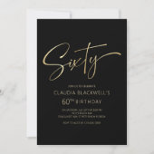 Modernes Minimalistisches Schwarzes Gold 60. Gebur Einladung (Vorderseite)