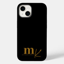 Modernes Minimalistisches Schwarzes Gold Monogramm Case-Mate iPhone 14 Hülle