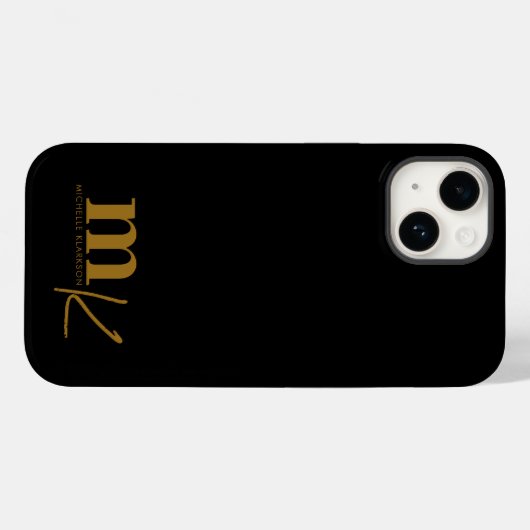 Modernes Minimalistisches Schwarzes Gold Monogramm Case-Mate iPhone Hülle (Rückseite (Horizontal))