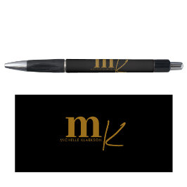 Modernes Minimalistisches Schwarzes Gold Monogramm Kugelschreiber