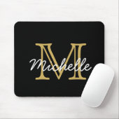 Modernes Minimalistisches Schwarzes-Gold-Monogramm Mousepad (Mit Mouse)