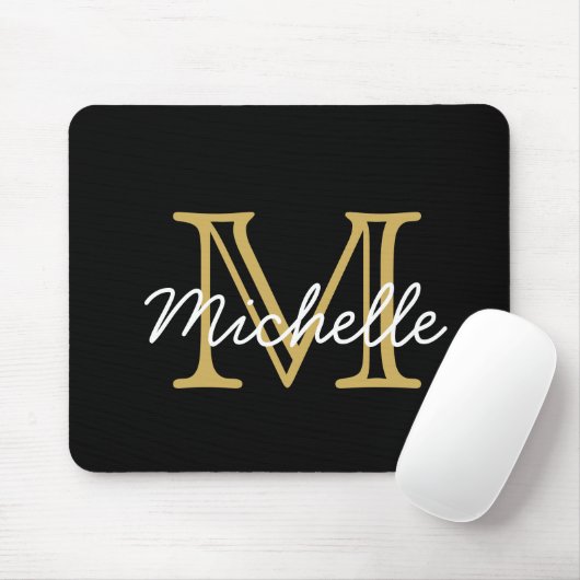 Modernes Minimalistisches Schwarzes-Gold-Monogramm Mousepad (Mit Mouse)