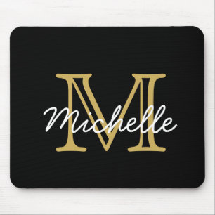 Modernes Minimalistisches Schwarzes-Gold-Monogramm Mousepad