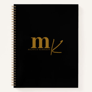 Modernes Minimalistisches Schwarzes Gold Monogramm Notizblock