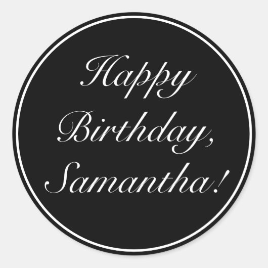 Modernes Minimalistisches Schwarzes Happy zum Gebu Runder Aufkleber (Vorderseite)