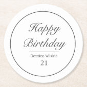 Modernes Minimalistisches Schwarzes Happy zum Gebu Runder Pappuntersetzer (Vorderseite)