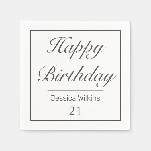 Modernes Minimalistisches Schwarzes Happy zum Gebu Serviette (Vorderseite)