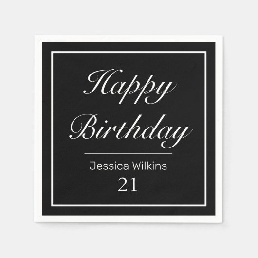 Modernes Minimalistisches Schwarzes Happy zum Gebu Serviette (Vorderseite)