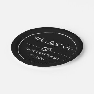 Modernes Minimalistisches Schwarzes Hochzeitstag Pappteller