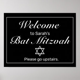 Modernes Minimalistisches Schwarzes Mitzvah Begrüß Poster