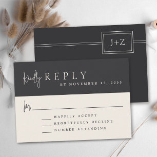 Modernes Minimalistisches Schwarzes Monogramm Hoch RSVP Karte