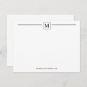Modernes Minimalistisches Schwarzes Monogramm-Quad Mitteilungskarte (Vorne/Hinten)