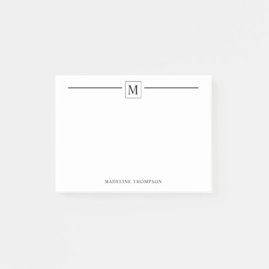 Modernes Minimalistisches Schwarzes Monogramm-Quad Post-it Klebezettel (Vorderseite)