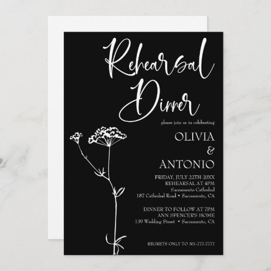 Modernes Minimalistisches Schwarzes Probe Einladung (Vorne/Hinten)