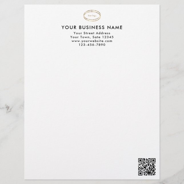 Modernes minimalistisches schwarzes QR-Code-Geschä Briefbogen (Vorderseite)