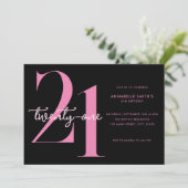 Modernes Minimalistisches Schwarzes Rosa 21. Gebur Einladung (Stehend Vorderseite)