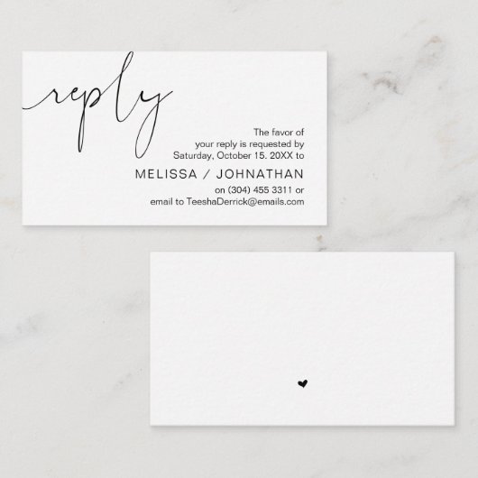 Modernes Minimalistisches Schwarzes Skript, Hochze Begleitkarte (Vorne/Hinten)