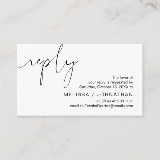 Modernes Minimalistisches Schwarzes Skript, Hochze Begleitkarte (Vorderseite)