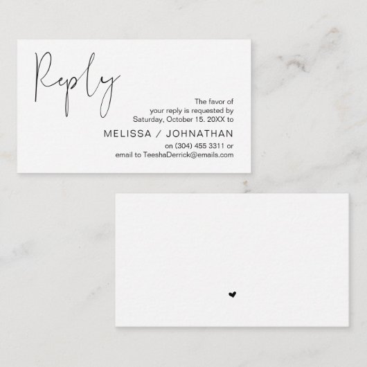 Modernes Minimalistisches Schwarzes Skript, Hochze Begleitkarte (Vorne/Hinten)