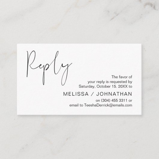 Modernes Minimalistisches Schwarzes Skript, Hochze Begleitkarte (Vorderseite)