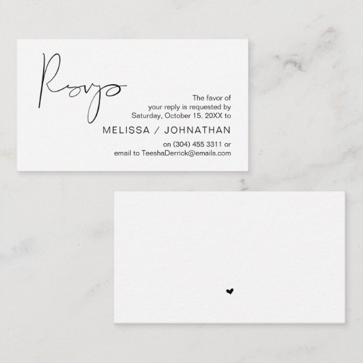 Modernes Minimalistisches Schwarzes Skript, Hochze Begleitkarte (Vorne/Hinten)