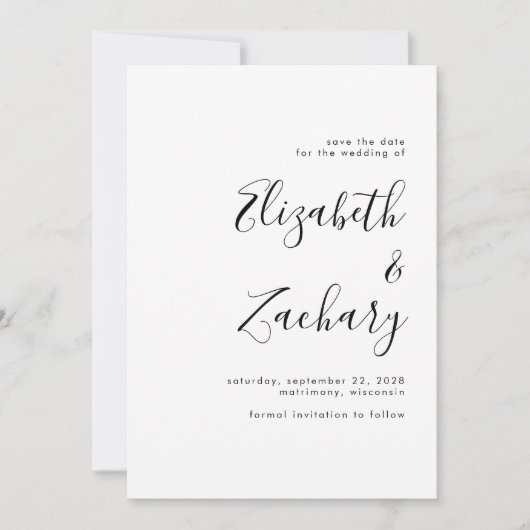 Modernes Minimalistisches Schwarzes Skript Save th Ankündigung (Vorderseite)