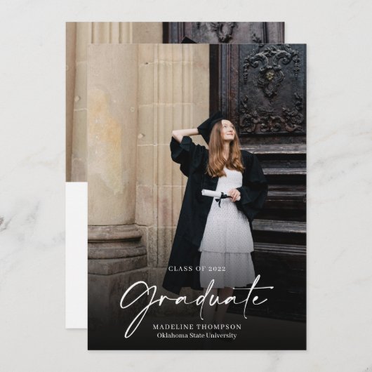 Modernes Minimalistisches Script 2 Foto Abschluss Ankündigung (Vorne/Hinten)