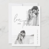 Modernes Minimalistisches Script 2 Foto Hochzeit Dankeskarte (Vorderseite)