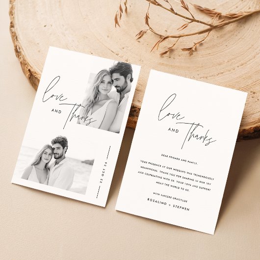 Modernes Minimalistisches Script 2 Foto Hochzeit Dankeskarte