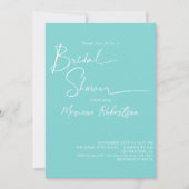 Modernes Minimalistisches Script Aqua Blue Brautpa Einladung (Vorderseite)