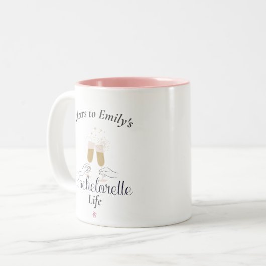 Modernes Minimalistisches Script Bachelorette Indi Zweifarbige Tasse (Vorderseite Links)
