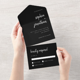 Modernes Minimalistisches Script Black | Hochzeit All In One Einladung