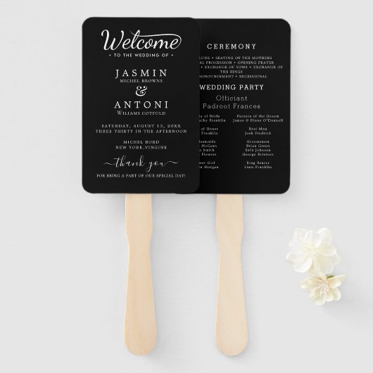 Modernes Minimalistisches Script Black | Hochzeit Fächer (Vorne und Hinten)