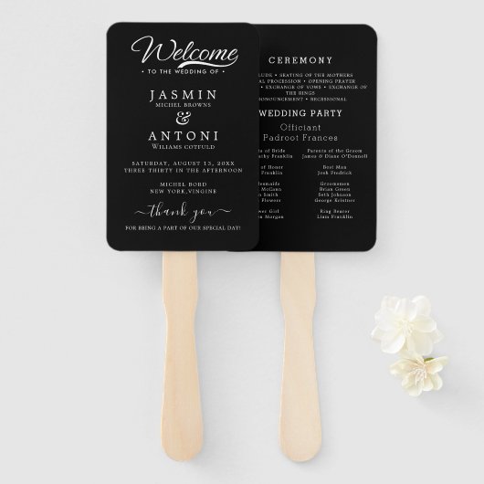 Modernes Minimalistisches Script Black | Hochzeit Fächer (Vorne und Hinten)
