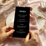 Modernes Minimalistisches Script Black | Hochzeit Menükarte<br><div class="desc">Diese elegante,  minimale Hochzeitskarte bietet moderne Schriftzeichen und einen feinen,  weißen Sans Serif-Text auf schwarzem Hintergrund für ein einfaches und stilvolles Design,  das Sie zur Liebe bringen.</div>