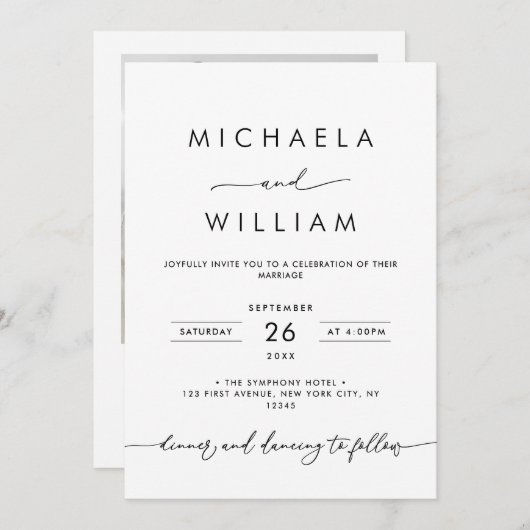 Modernes Minimalistisches Script Black & White Wed Einladung (Vorne/Hinten)