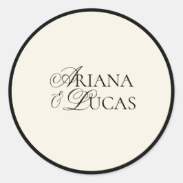 Modernes Minimalistisches Script Black & White Wed Runder Aufkleber