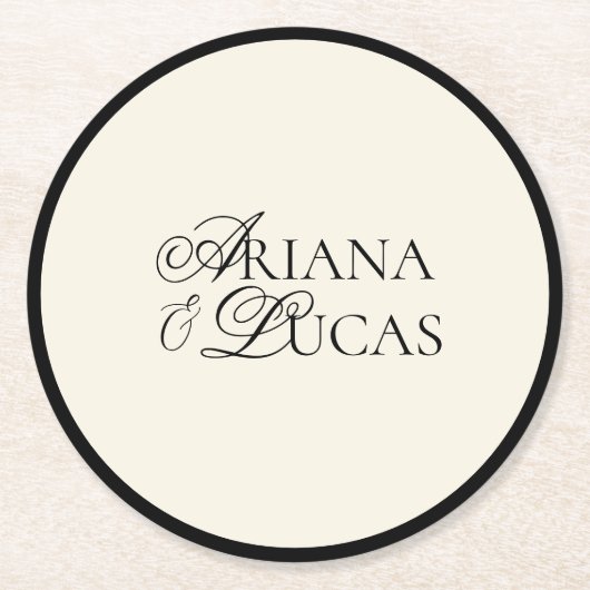 Modernes Minimalistisches Script Black & White Wed Runder Pappuntersetzer (Vorderseite)