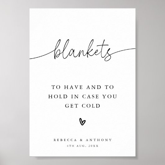 Modernes Minimalistisches Script-Blanket-Hochzeits Poster (Vorne)