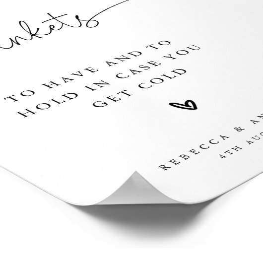 Modernes Minimalistisches Script-Blanket-Hochzeits Poster (Ecke)