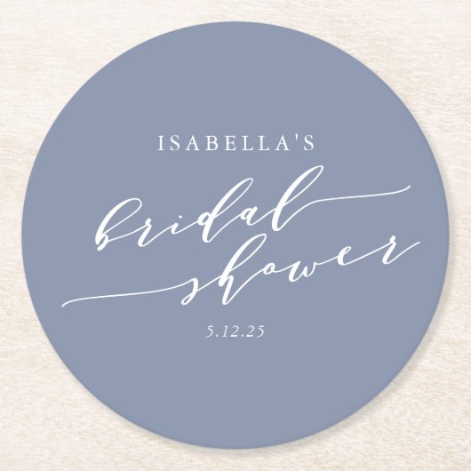 Modernes Minimalistisches Script Blue Brautparty C Runder Pappuntersetzer (Vorderseite)