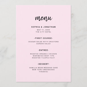 Modernes Minimalistisches Script-Blush Hochzeit Menükarte
