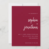 Modernes Minimalistisches Script Burgundy | Hochze Einladung (Vorderseite)