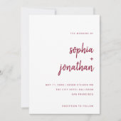 Modernes Minimalistisches Script Burgundy | Hochze Einladung (Vorderseite)