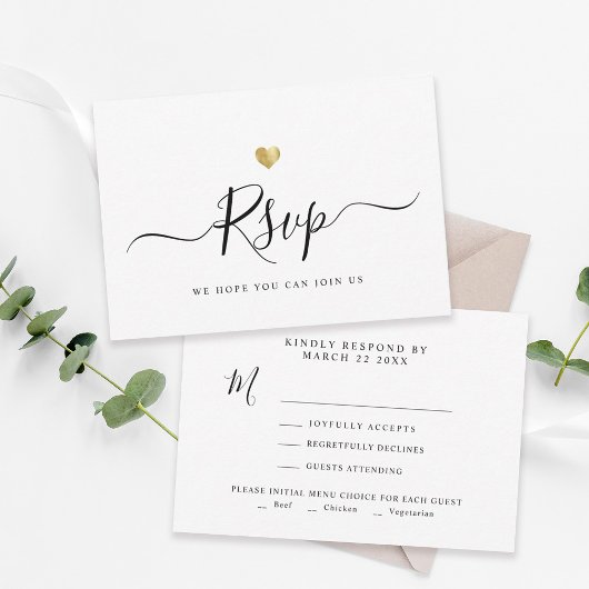 Modernes Minimalistisches Script Chic Gold Wedding RSVP Karte