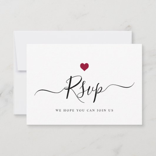 Modernes Minimalistisches Script Chic Red Wedding RSVP Karte (Vorderseite)